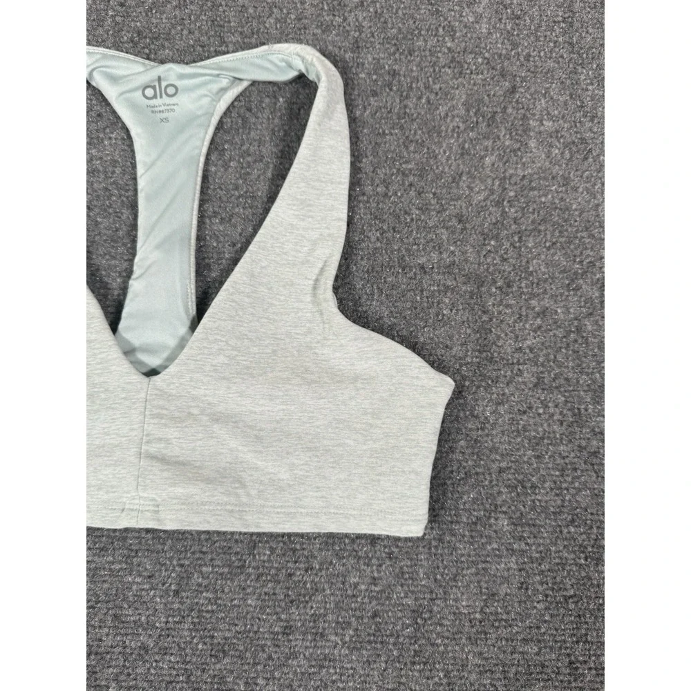 Alo‎ Yoga Alosoft Base Sports Bra Womens XS Green Gray Racerback Athletic EUC